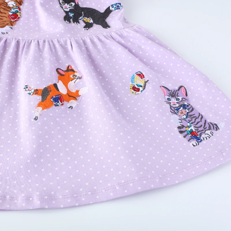 Children's Clothing Baby Girls 2025 Summer Kids Clothes Cotton Embroidered Cartoon Cats Dresses Holiday Gifts