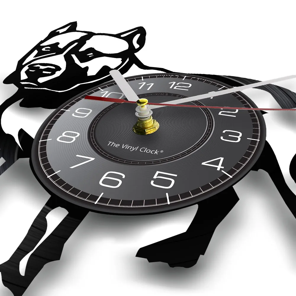 Pitbull Home Wall Decor Decorative Wall Clock Dog Breed Gifts Pitbull Mom Vinyl Record Wall Clock American Bully Mom Retro Clock 3