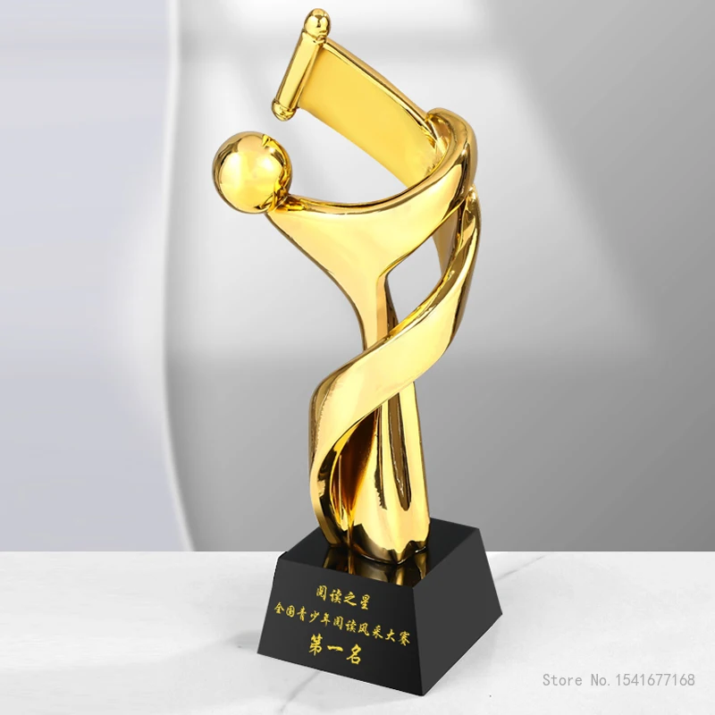 Customized Read the Trophy, Gold, Silver, Copper, Celebration Excellent Recitation Speech Competition Souvenir Crystal Base, 1Pc
