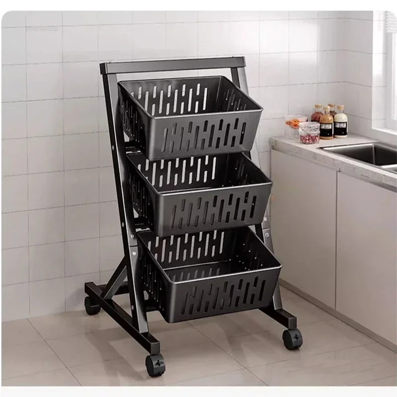 Creative Carbon Steel Trolley for Kitchen Household Floor Trolley Cart with Wheels European Light Luxury Hand Cart for Balcony H