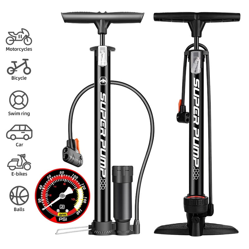 

Bike Pump Super Hand Air Floor Pump With Presta Schrader Valves MAX 160PSI Multi-Purpose Air Pump For Bicycle Road Balls