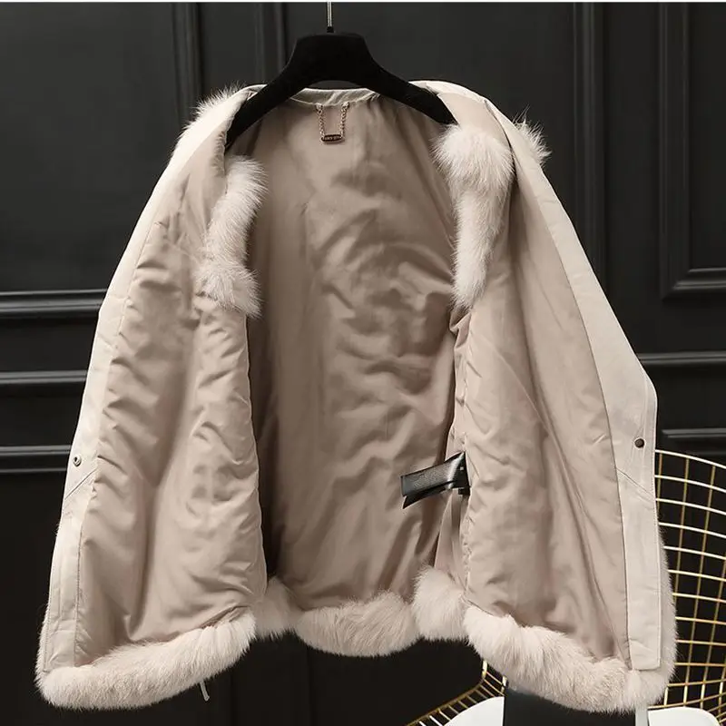2023 Winter New Women Faux Fox Fur Coat Thicken Warm Casual Waistcoat Slim Short Outwear Fashion Patchwork Solid Color Outcoat