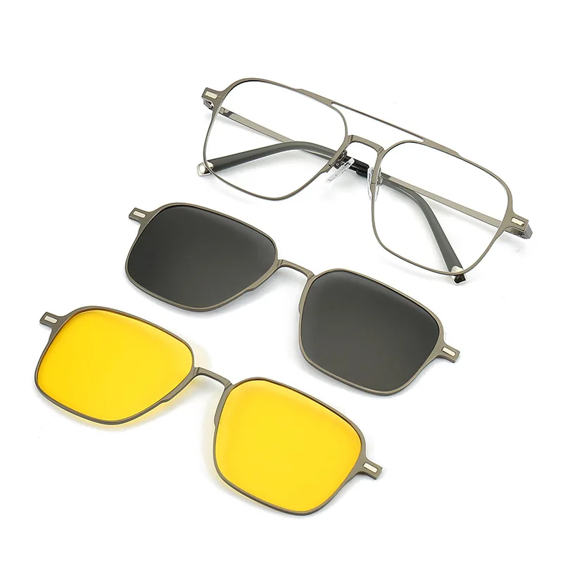 1/2PCS Metal Three In One Magnet Clip Style Eyeglass Frame Men's Polarized Sunglasses Uv400 7009