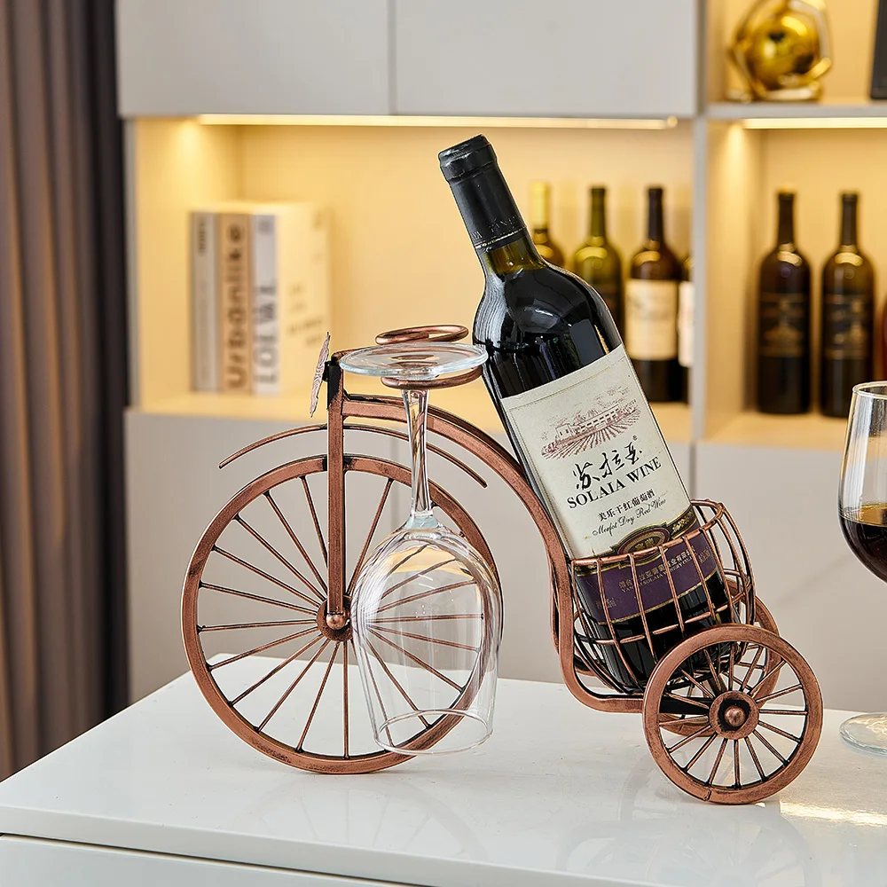 

Ideas Art Iron Wine Bottle Holder Home Decor Retro Bicycle Ornament Wine Rack Hanging Goblet Restaurant Decoration Accessories