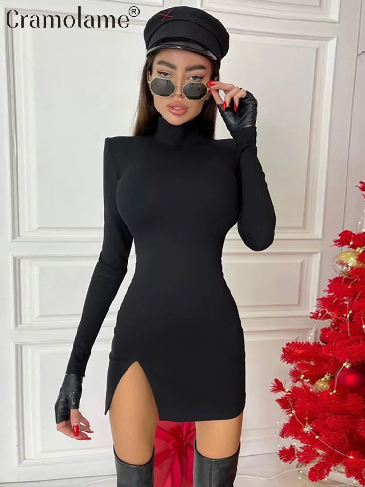 Uzun kollu Bodycon bölünmüş Mini elbise kadınlar seksi parti kulübü akşam  sıkı kısa elbiseler 2023 sonbahar kış siyah kırmızı kahverengi haki -  AliExpress