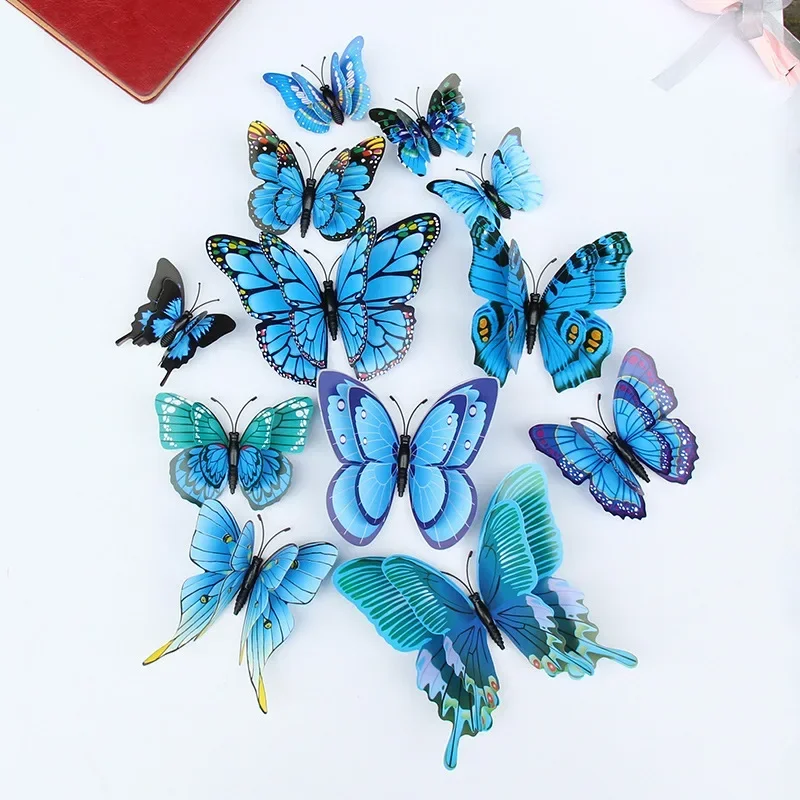 New Style 12Pcs Double Layer 3D Butterfly Wall Stickers Home Room Decor Butterflies For Wedding Decoration Magnet Fridge Decals