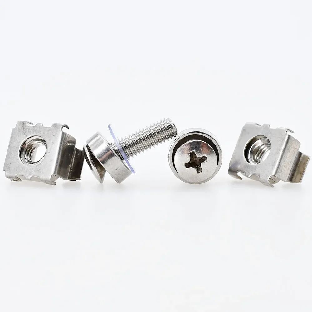 20Set 304 Stainless Steel Rack Mount Screw Lock Nut Set Server Cabinet Shelves Phillips Screws Bolt Washers Cage Nuts Kit M5 M6