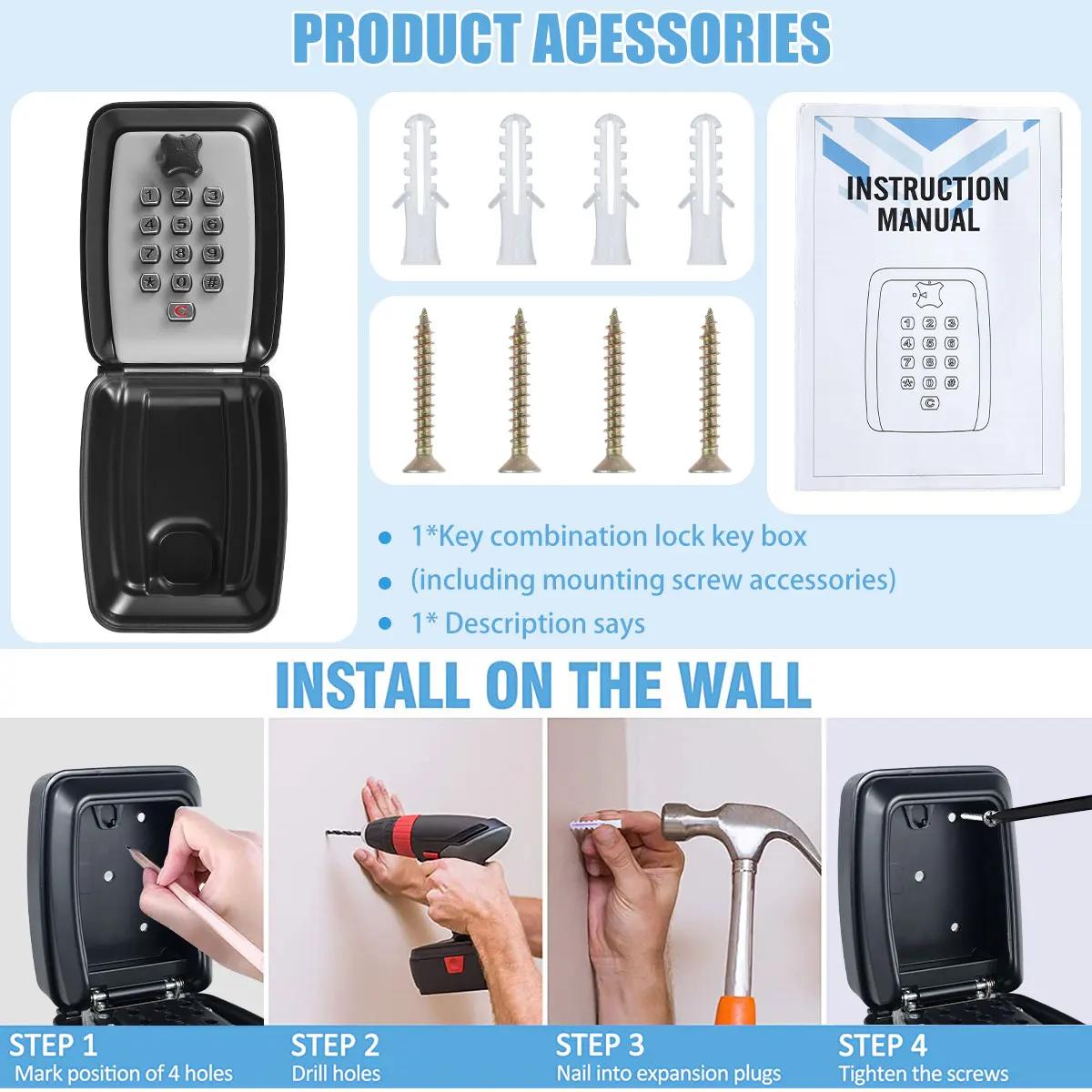 Metal Key Lock Box Outdoor Storage Safe