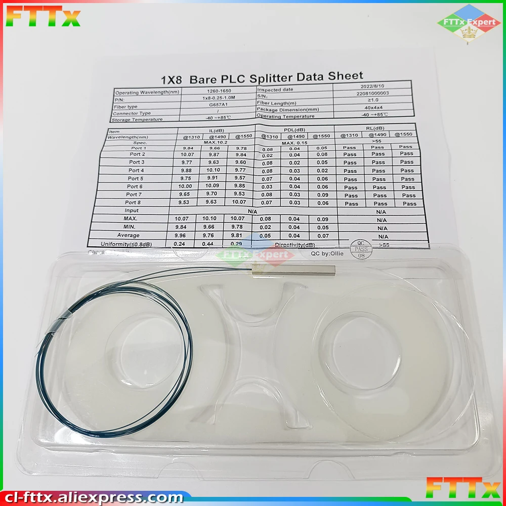 10-30pcs/lot 1x2 1x4 1x8 1x16 color Fiber optic PLC splitter without connector cable 0.9mm Mini Blockless 2,4 Ports PLC Splitter