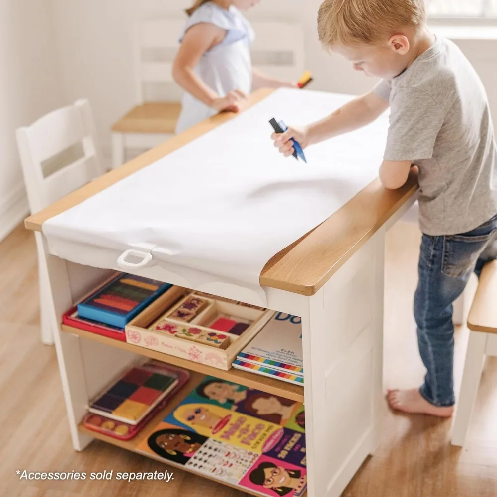 Wooden Art Table & Chairs Set-White-Kids Craft Table And Chairs, Children's Furniture