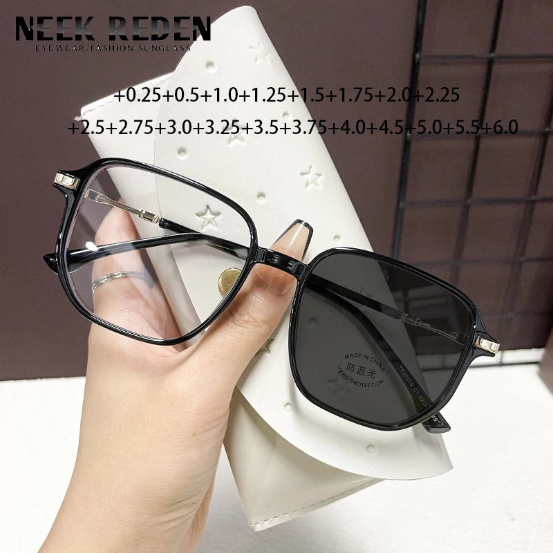 

Unisex Square Photochromic Reading Sunglasses Women Men Prescription Glasses Computer Lightweight Eyeglasses 0 +0.25 +5.5 +6.0