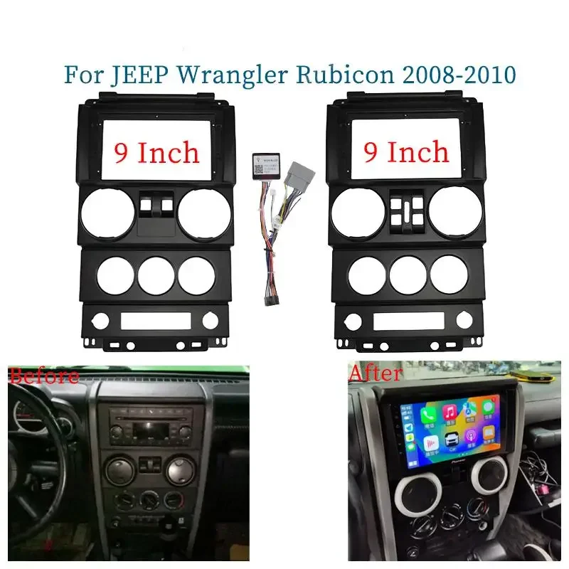 

9-дюймовая Автомобильная рамка, адаптер Canbus Box Decoder Android радио приборная, комплект панели для Jeep Wrangler Rubicon 2008-2010