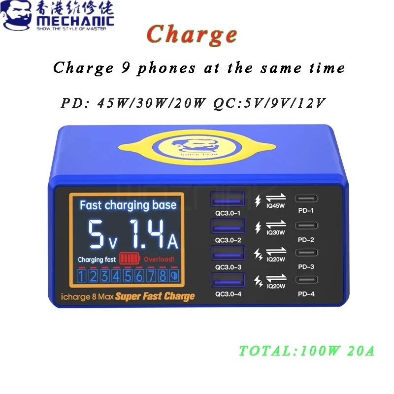 

MECHANIC iCharge 8Max 100W PD45W 15W Wireless Dual Fast Charge Wired Charge Support QC 3.0 LCD Display for Mobile Phone Charging