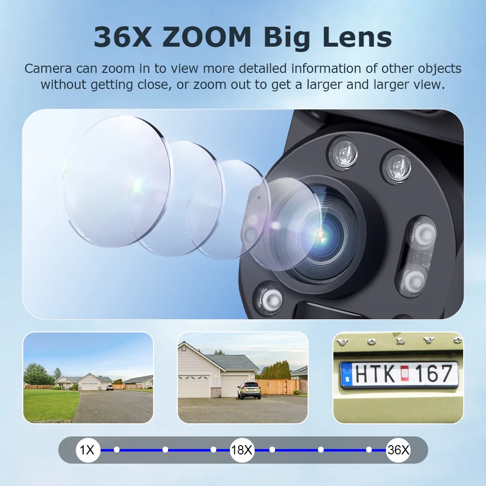 INQMEGA 4G Solar Outdoor Camera 36x Zoom 6MP WiFi Outdoor Security