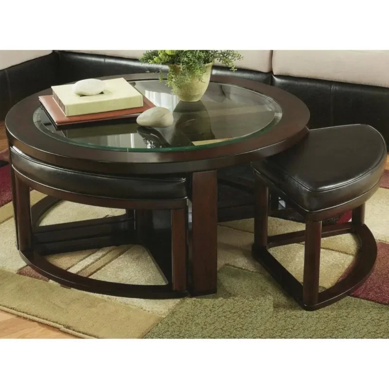 

Cylina Round Coffee Cocktail Table with Stools