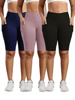 Solid Color Women Shorts with 3 Pockets Butt Lifting Workout Tights Stretch Athletic Five-pointed Pants Outdoor Fitness Shorts - Image 4