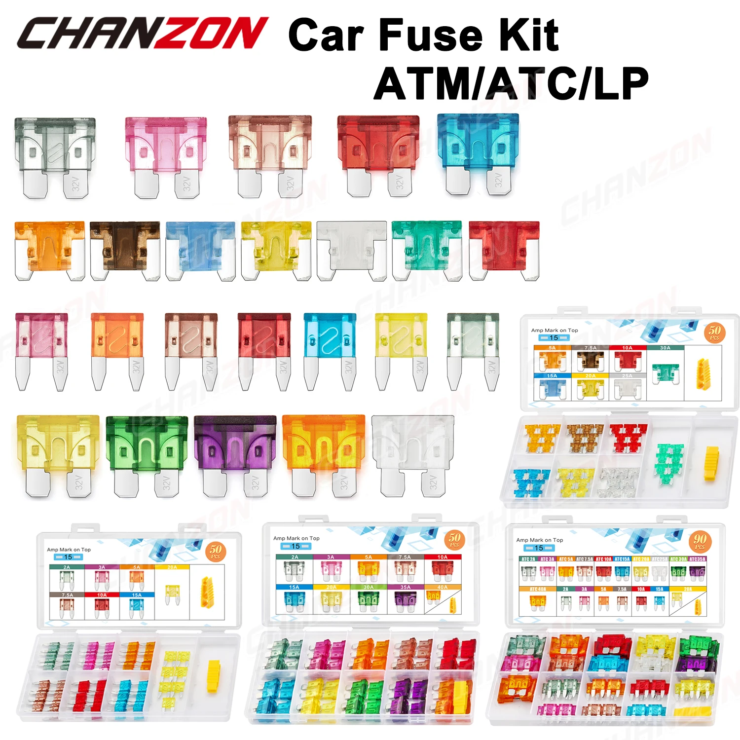 Mini voiture auto moyenne fusibles 2A / 3A / 5A / 7.5A / 10A / 15A / 20A /  25A / 30A / 35A Amp avec étui de rangement Assortiment Blade Fuse Set Kit