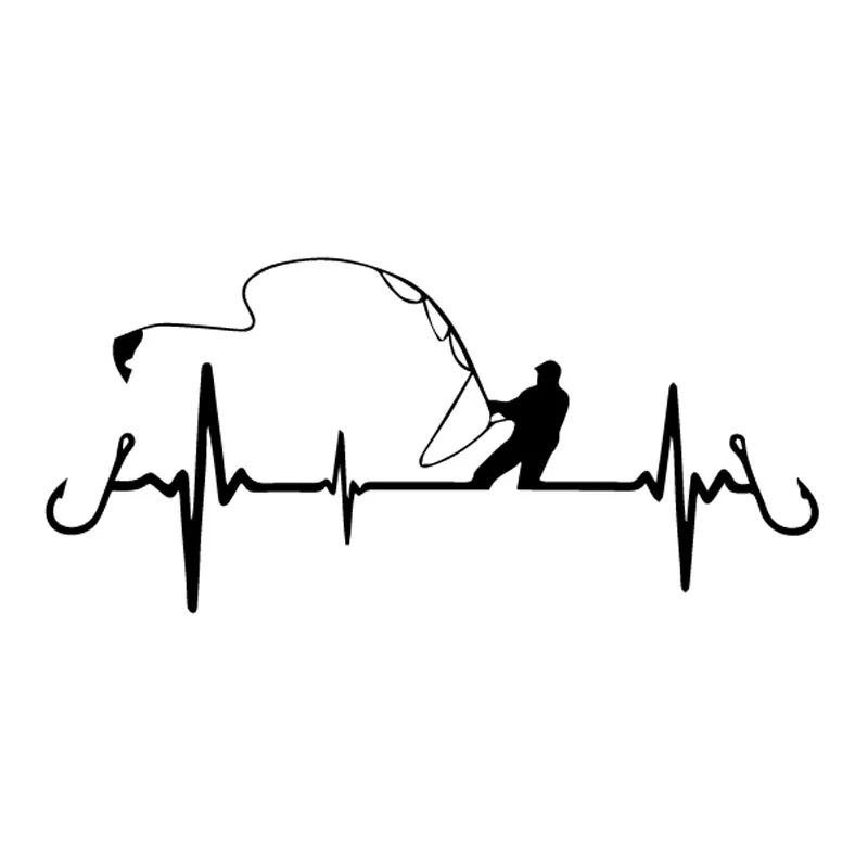 

Creative Heart-shaped Fishing Stickers Car Window Decoration Decals Personalized Pvc Waterproof Decals Black/white, 17cm*8cm
