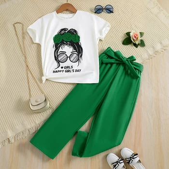 Girls' Cartoon Knit Top & Pants Set 1