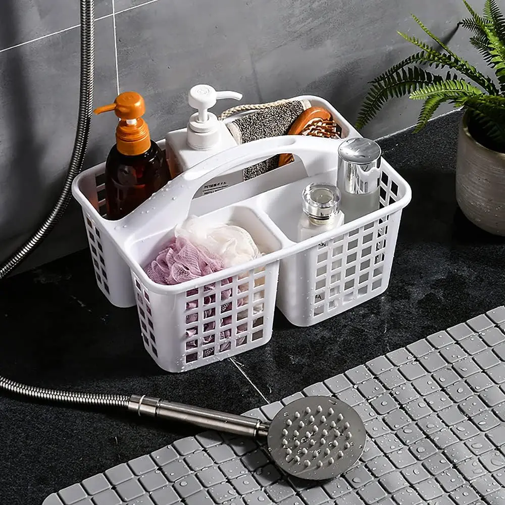 Plastic Shower Caddy Basket with Compartments, Portable Divided Cleaning Supply Storage Organizer with Handle for Dorm Bathroom 1