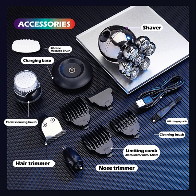 VGR 7D Electric Shaver Rechargeable Bald Shaver Waterproof Rotary Razor Beard Trimmer Nose Hair Trimmer Set for Men V-315