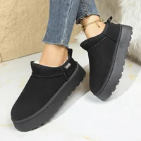 Snow Boots for Women 2025 Winter New Cashmere Warm Thick Soles Without Heel-covered Hair Half Slipper Cotton Shoes for Women - Image 6