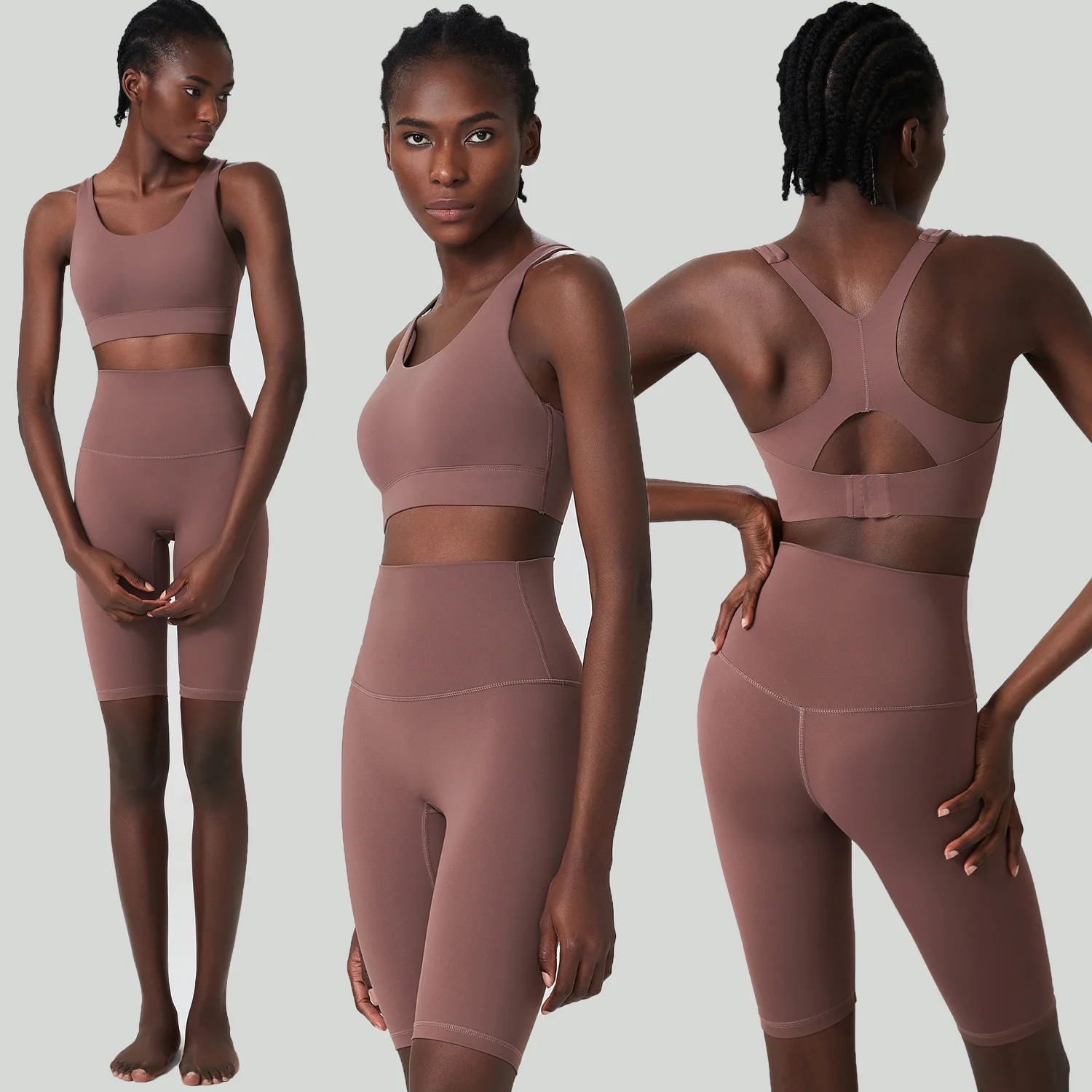 Jenny&Dave Breathable Comfortable Yoga Suit Female Large Size Naked Fashion Ladies Sports Fitness Clothing Five-point Pants Sets