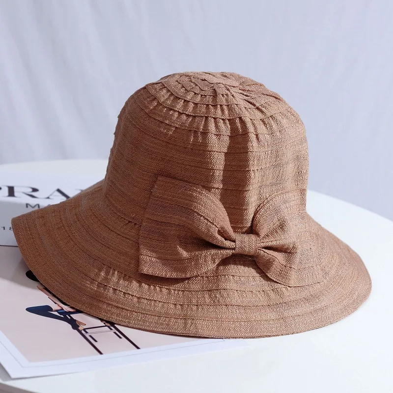 Women Bow Sun Hat With Wide Brim Foldable Removable Summer Sunscreen Anti UV Protection Fisherman Hat Lady Breathable Panama sun hat women hat