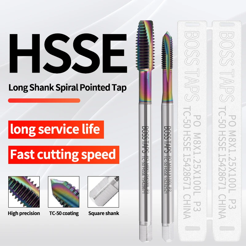 HSSE-M35 JIS Standard Long Shank 80 100 120 150 MM Spiral Pointed Tap M2 M3 M4 M5 M6 M8 M10 Machine