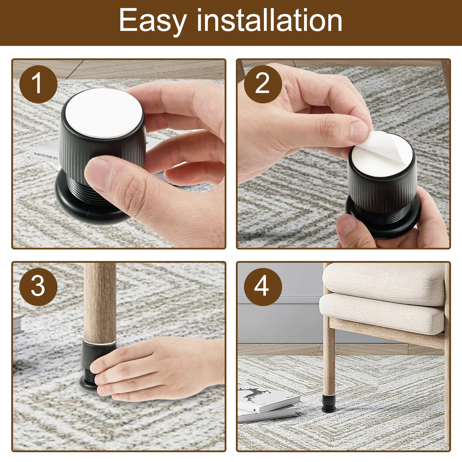 4 Pcs Furniture Riser ABS Anti Slip Sofa Desk Leg Riser 40-63MM Height Adjustable Bed Riser Telescopic Furniture Stand Support