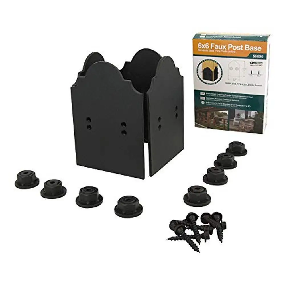 6x6 Steel Post Base Plates Kit with Hex Cap Nuts and Timber Screws ACQ Approved Galvanized Powder Coated Corrosion Resistant No