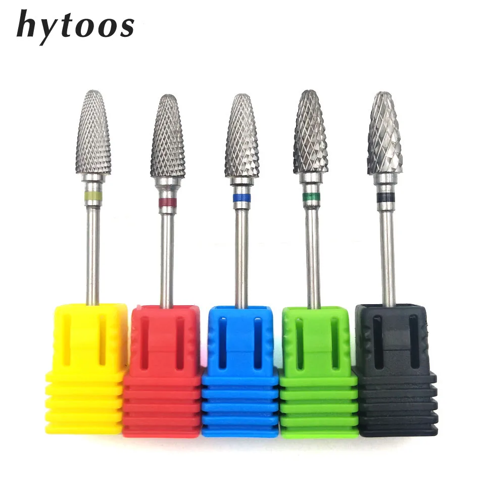 Nail Drill Bit HYTOOS 5 Size Tungsten Carbide Nail Drill Bit Rotary Manicure Cutters Bits for Manicure Drill Accessories Gel Removal