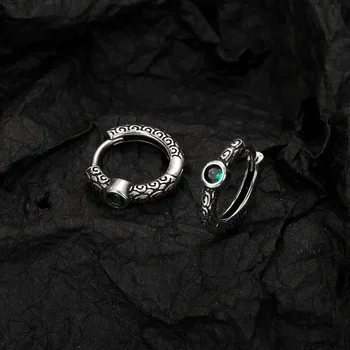 Unisex S925 Sterling Silver Vintage Thai Earrings with Green Zircon - Unique Jewelry Gift Accessory