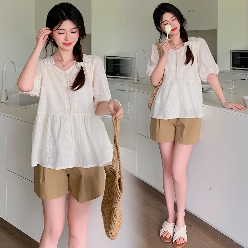 Maternity Tops+Pants Two-piece Maternity Clothes Lantern Sleeve Korean Clothes Loose Belly Support Pants