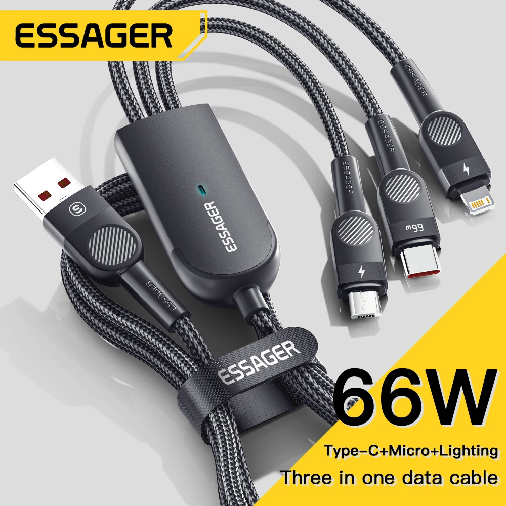 Kabel 3w1 Essager 6A 66W za $6.39 / ~26zł