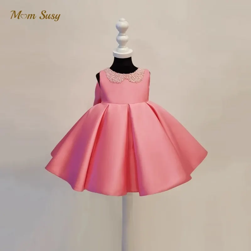 Kid Baby Girl Winter Red Paneled Fake Bow Princess Dress main image 1