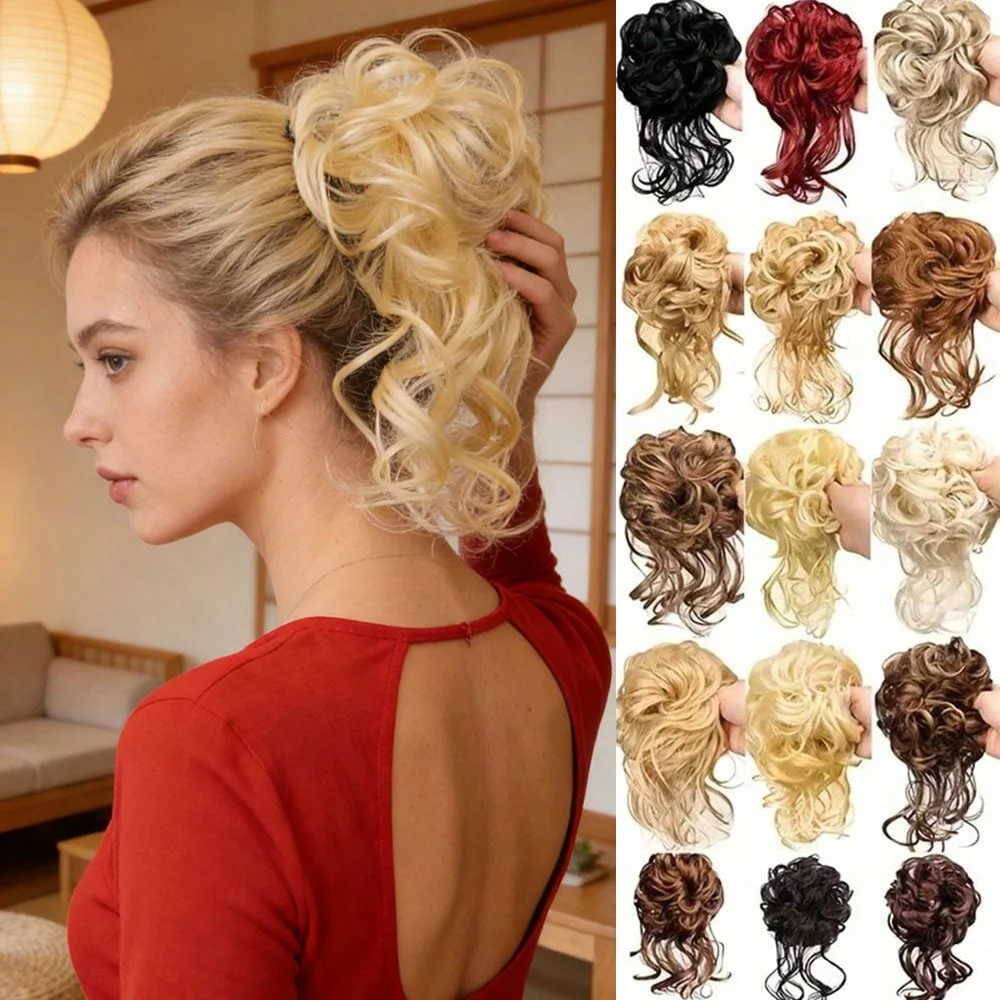Extension per Coda di Cavallo Sintetica Ricciola e Voluminosa con Clip a Squallo, Chignon Disordinato con Clip, Adatta per l'Uso Quotidiano