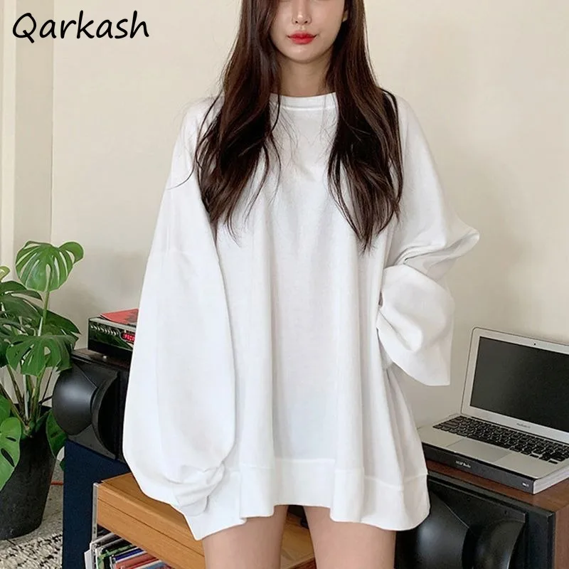 

Minimalist Sweatshirts Women Solid Loose Long Sleeve Ulzzang Students Clothing Spring Chic Korean Style O-neck Comfortable New