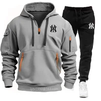 Tracksuit Mens Sets Hoodie + Pants Two-piece Multi-pocket Zipper High Quality Autumn Winter Sportswear Fashion Suit Men Clothing 2