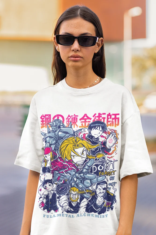 Style3 Full Metal Duo T-Shirt Donna Con Stampa Anime Manga Giapponese, Girocollo, 100% Cotone Premium, Taglio Aderente