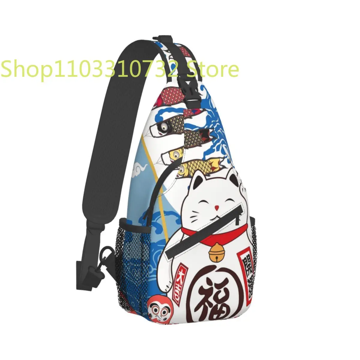 

Japanese Style Crossbody Bag Sports Cute Maneki Neko Chest Bag Unisex Women Man Fashion Shoulder Backpacks Travel