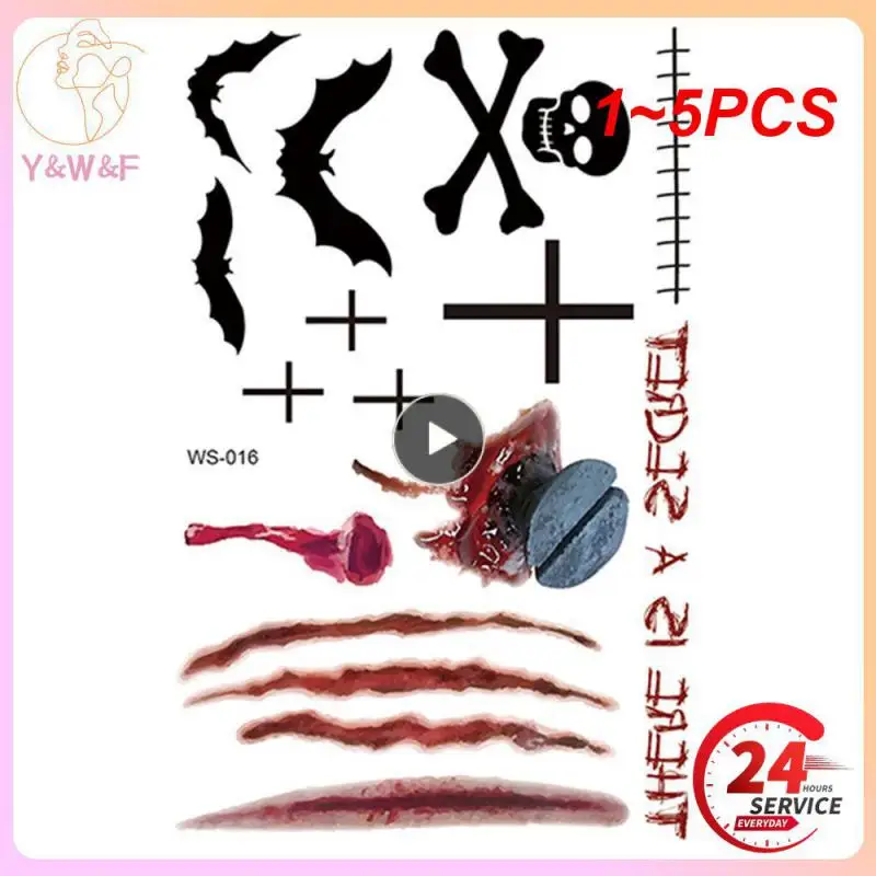 

1~5PCS Halloween Waterproof Temporary Tattoo Stickers Sexy Bloody Makeup Zombie Scar Tattoo Decoration Wound Horror Blood