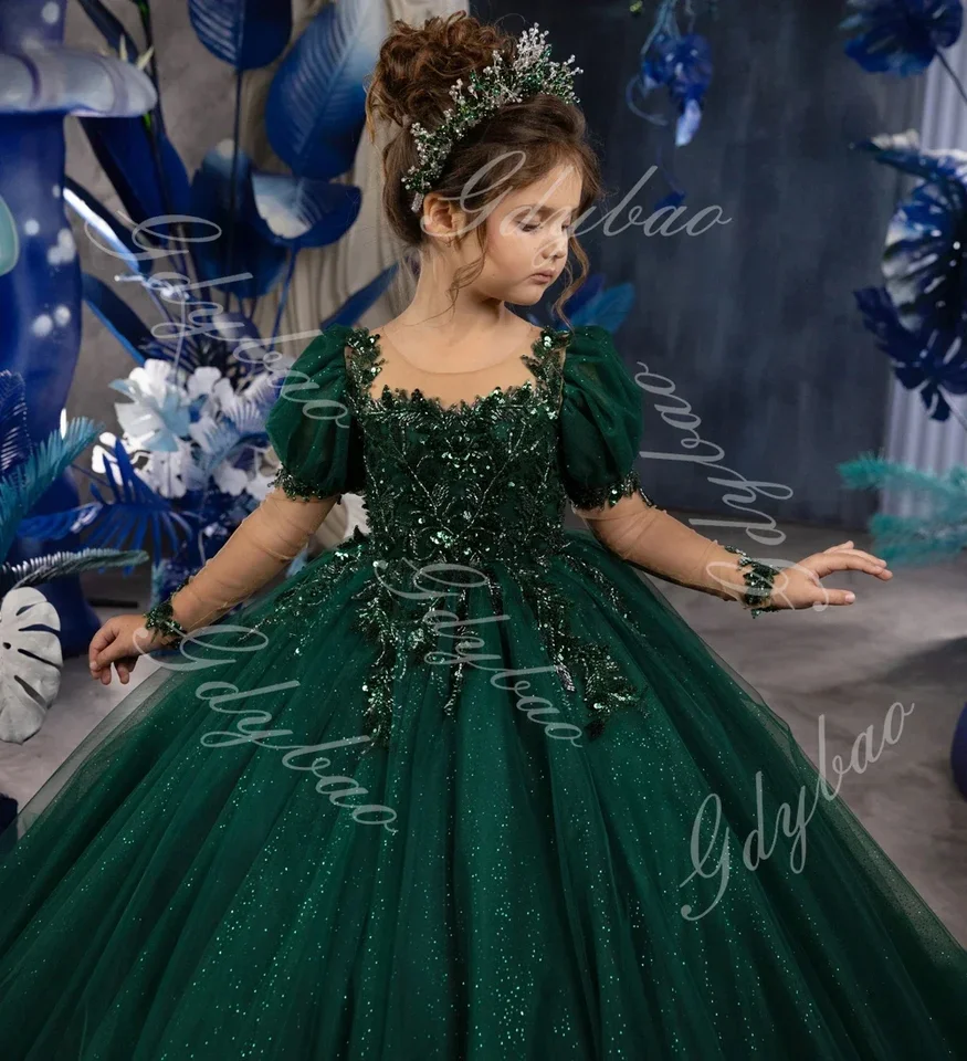 Emerald Green Pageant Dress Sparkly Toddlers Beaded Applique Flower Girl  Dress for Wedding Kids Full Sleeve Birthday Party Gowns - AliExpress 320