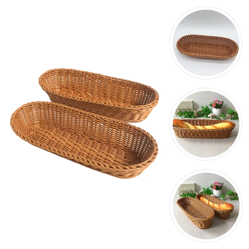 

2 Pcs Bread Basket Food Storage Bins Kitchen Organizers Small Tools Imitation Rattan Woven Baskets Gadget Plastic