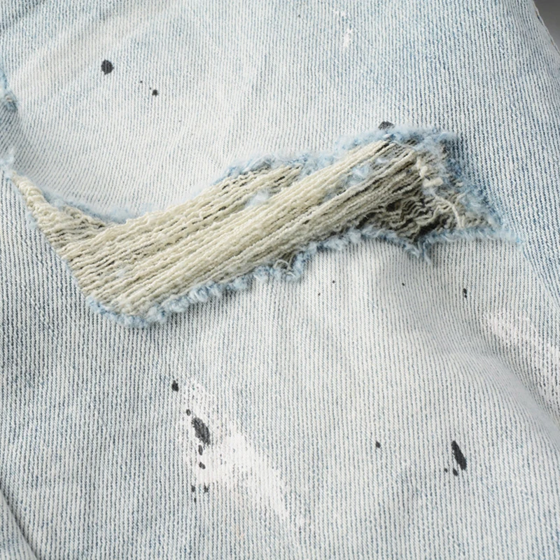 Men Jeans Ripped Jeans Ripped Patchwork Jeans High Street Men's Purples Denim Shorts Vintage Do Old Wash Water Light Color Ripped Jeans Straight Pants Streetwear