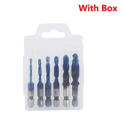 Hex Shank Titanium Plated HSS Metric Tap Drill Bit Set (6Pcs Blue Set)