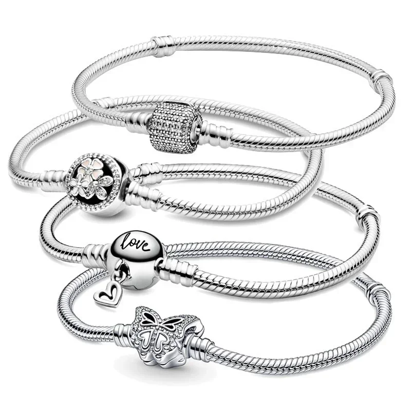 

2023 New 925 Sterling Silver DIY Daisy Butterfly Heart Snake Bracelet Charm Suitable for Birthday Girls Women Jewelry Gift