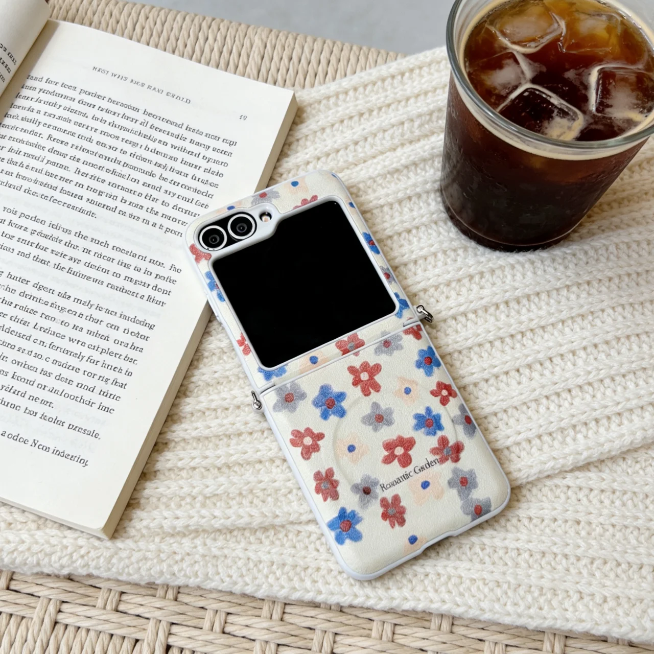 Chic Floral Leather Phone Case with 3-in-1 Rope Strap & Magnetic Holder