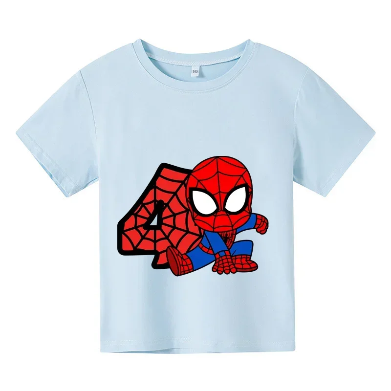 thumbnail image 1 of Nuevas camisetas de Spiderman para niños y niñas, camisetas con estampado de dibujos animados para niños de 3, 4 y 5 dígitos, camisetas de manga corta de verano para bebés, 1 of 5