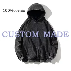 Customizable Retro Washed 100% Cotton Black Acid Vintage Oversized Hoodie - XXXL (Black custom)
